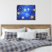 XMAS Blue Background mit goldenen Schneeflocken Leinwanddruck (Insitu (Schlafzimmer))