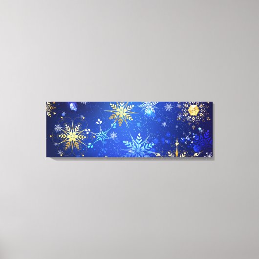 XMAS Blue Background mit goldenen Schneeflocken Leinwanddruck (Vorderseite)