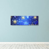 XMAS Blue Background mit goldenen Schneeflocken Leinwanddruck (Insitu (Holzboden))