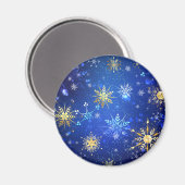 XMAS Blue Background mit goldenen Schneeflocken Magnet (Vorderseite/Rückseite)