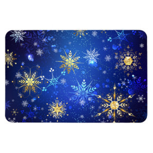 XMAS Blue Background mit goldenen Schneeflocken Magnet
