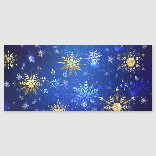 XMAS Blue Background mit goldenen Schneeflocken Magneteinladung (Vorderseite)