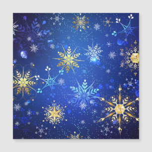 XMAS Blue Background mit goldenen Schneeflocken Magneteinladung