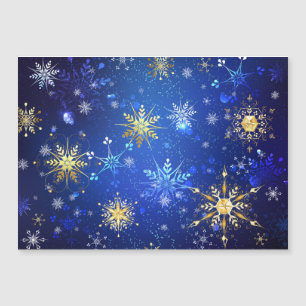 XMAS Blue Background mit goldenen Schneeflocken Magneteinladung