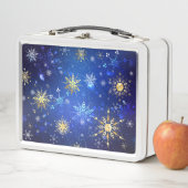 XMAS Blue Background mit goldenen Schneeflocken Metall Brotdose (Beispiel)