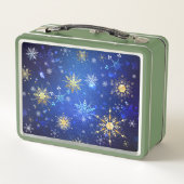 XMAS Blue Background mit goldenen Schneeflocken Metall Brotdose (Rückseite)