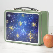 XMAS Blue Background mit goldenen Schneeflocken Metall Brotdose (Beispiel)