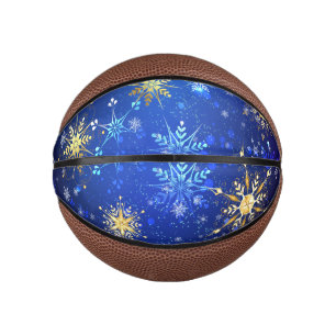 XMAS Blue Background mit goldenen Schneeflocken Mini Basketball
