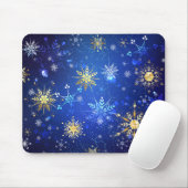 XMAS Blue Background mit goldenen Schneeflocken Mousepad (Mit Mouse)