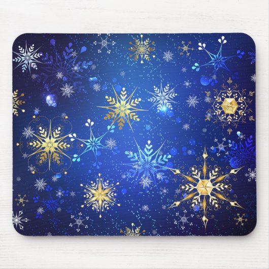 XMAS Blue Background mit goldenen Schneeflocken Mousepad (Vorne)