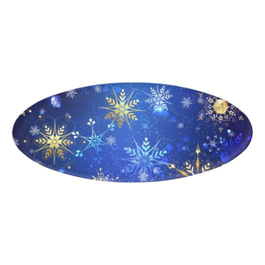 XMAS Blue Background mit goldenen Schneeflocken Namenschild (Vorderseite)
