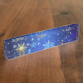 XMAS Blue Background mit goldenen Schneeflocken Namensplakette (Seite)