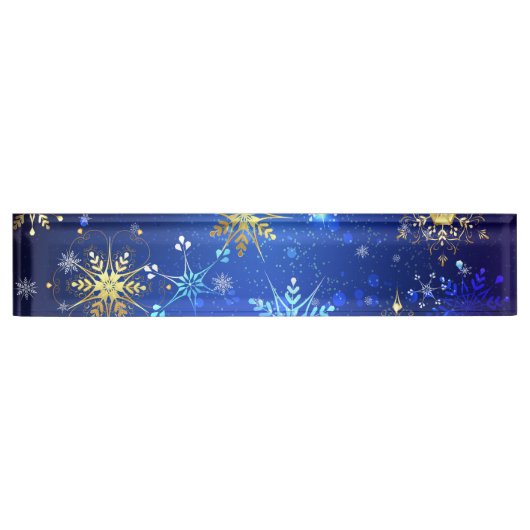 XMAS Blue Background mit goldenen Schneeflocken Namensplakette (Vorderseite)