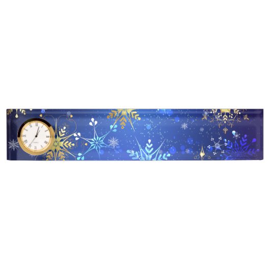 XMAS Blue Background mit goldenen Schneeflocken Namensplakette (Vorderseite)
