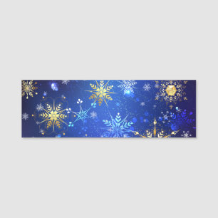 XMAS Blue Background mit goldenen Schneeflocken Namensschild