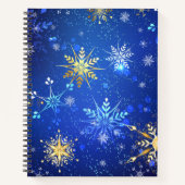 XMAS Blue Background mit goldenen Schneeflocken Notizblock (Vorderseite)