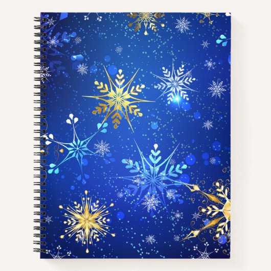 XMAS Blue Background mit goldenen Schneeflocken Notizblock (Vorderseite)