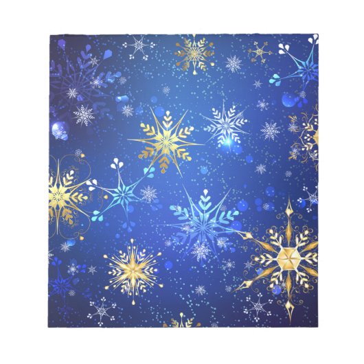 XMAS Blue Background mit goldenen Schneeflocken Notizblock (Vorderseite)