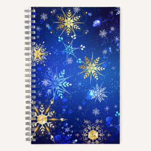 XMAS Blue Background mit goldenen Schneeflocken Notizblock