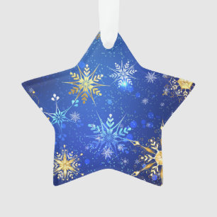 XMAS Blue Background mit goldenen Schneeflocken Ornament