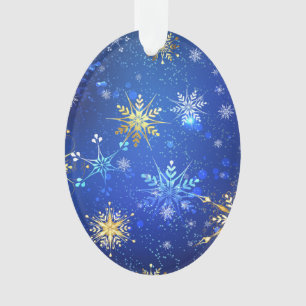 XMAS Blue Background mit goldenen Schneeflocken Ornament