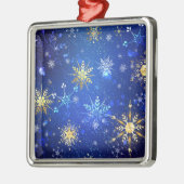 XMAS Blue Background mit goldenen Schneeflocken Ornament Aus Metall (Links)