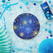 XMAS Blue Background mit goldenen Schneeflocken Pappteller (Party)
