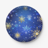 XMAS Blue Background mit goldenen Schneeflocken Pappteller (Vorderseite)