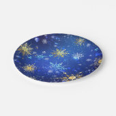 XMAS Blue Background mit goldenen Schneeflocken Pappteller (Schrägansicht)