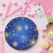 XMAS Blue Background mit goldenen Schneeflocken Pappteller (Party)