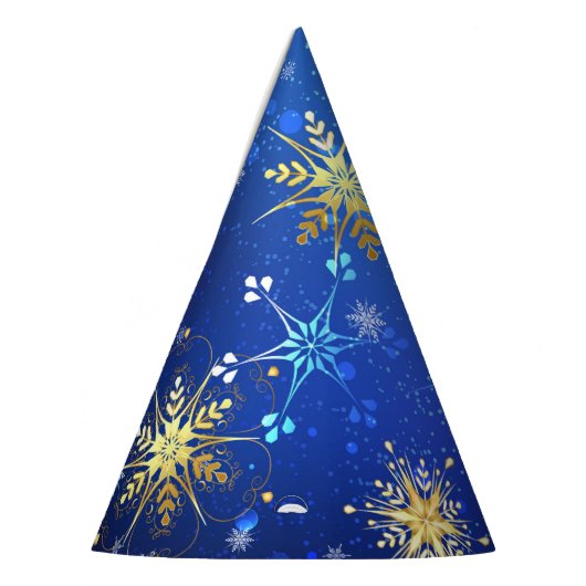 XMAS Blue Background mit goldenen Schneeflocken Partyhütchen (Links)