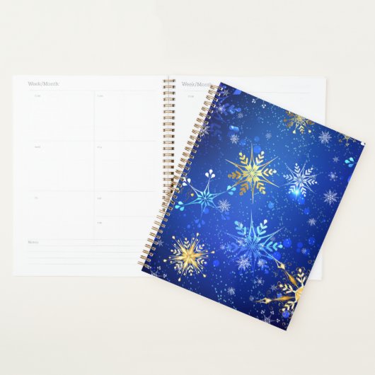 XMAS Blue Background mit goldenen Schneeflocken Planer (Anzeige)