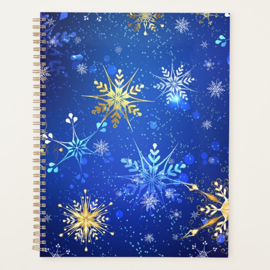 XMAS Blue Background mit goldenen Schneeflocken Planer (Vorderseite)