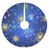XMAS Blue Background mit goldenen Schneeflocken Polyester Weihnachtsbaumdecke (Vorderseite)