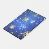 XMAS Blue Background mit goldenen Schneeflocken Post-it Klebezettel (angewinkelt)