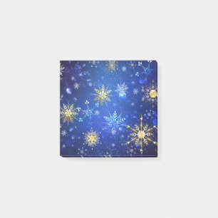 XMAS Blue Background mit goldenen Schneeflocken Post-it Klebezettel