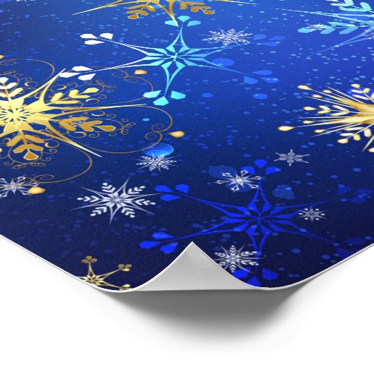 XMAS Blue Background mit goldenen Schneeflocken Poster (Ecke)