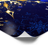 XMAS Blue Background mit goldenen Schneeflocken Poster (Ecke)