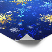 XMAS Blue Background mit goldenen Schneeflocken Poster (Ecke)