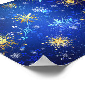 XMAS Blue Background mit goldenen Schneeflocken Poster (Ecke)