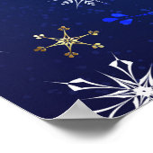 XMAS Blue Background mit goldenen Schneeflocken Poster (Ecke)