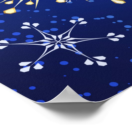 XMAS Blue Background mit goldenen Schneeflocken Poster (Ecke)