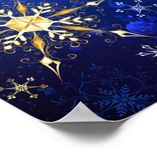 XMAS Blue Background mit goldenen Schneeflocken Poster (Ecke)