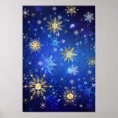 XMAS Blue Background mit goldenen Schneeflocken Poster (Vorne)