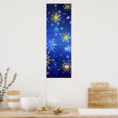 XMAS Blue Background mit goldenen Schneeflocken Poster (Küche)