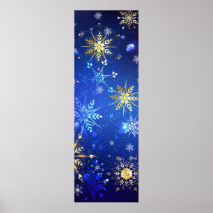 XMAS Blue Background mit goldenen Schneeflocken Poster