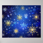 XMAS Blue Background mit goldenen Schneeflocken Poster (Vorne)