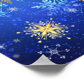 XMAS Blue Background mit goldenen Schneeflocken Poster (Ecke)