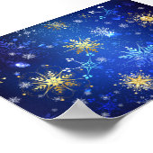 XMAS Blue Background mit goldenen Schneeflocken Poster (Ecke)