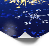 XMAS Blue Background mit goldenen Schneeflocken Poster (Ecke)